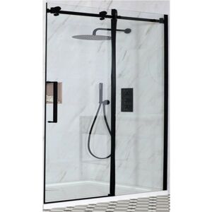 Nero - Black Reversible Frameless Sliding Door Shower Enclosure and White Tray with Fast Flow Waste - 1200mm x 700mm - Milano