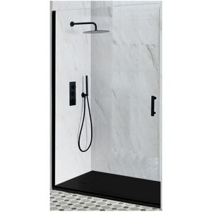Nero - Walk In Wet Room Hinged Door Shower Enclosure&44 900mm x 800mm Graphite Slate Effect Tray and Fast Flow Waste - Black - Milano
