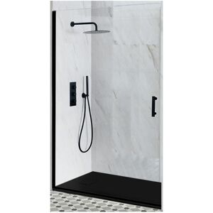 Milano Nero - Black Reversible Recessed Hinged Door Shower Enclosure and Graphite Slate Effect Tray with Fast Flow Waste - 900mm x 800mm