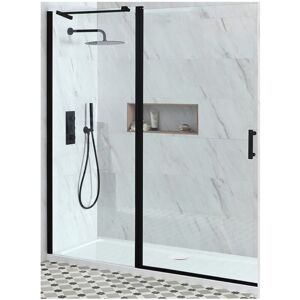 Nero - Black Walk In Wet Room Hinged Door Shower Enclosure and White Tray with Fast Flow Waste - 1700mm x 750mm - Milano