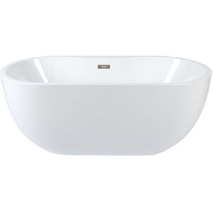 Milano Overton - Modern Bathroom 1555mm x 745mm Double Ended Freestanding Oval Bath with Overflow and White Push Button Waste - Brushed Nickel