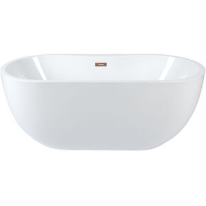 Milano Overton - Modern Bathroom 1555mm x 745mm Double Ended Freestanding Oval Bath with Overflow and White Push Button Waste - Brushed Copper