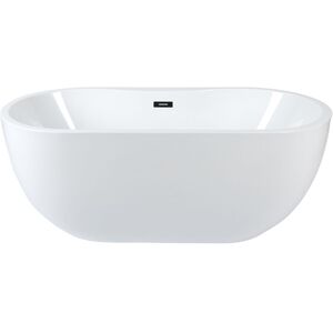 Milano Overton - Modern Bathroom 1555mm x 745mm Double Ended Freestanding Oval Bath with Overflow and White Push Button Waste - Black Overflow