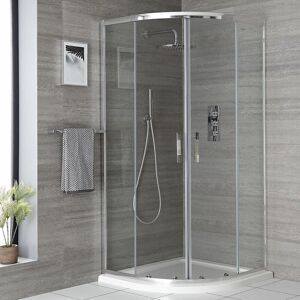 Portland - Chrome Reversible Quadrant Shower Enclosure with White Tray and Fast Flow Waste - 800mm x 800mm - Milano