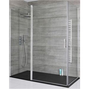 Milano Portland - Chrome Corner Walk In Wet Room Double Hinged Door Shower Enclosure with Graphite Slate Effect Tray and Fast Flow Waste - 1700mm x 900mm