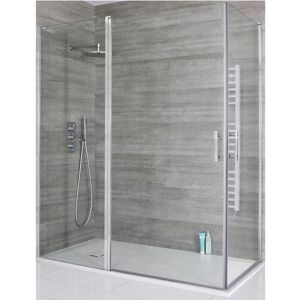 Milano Portland - Chrome Corner Walk In Wet Room Double Hinged Door Shower Enclosure with White Slate Effect Tray and Fast Flow Waste - 1700mm x 900mm