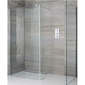Portland - Chrome Corner Walk In Wet Room Shower Enclosure with 1000mm & 700mm Screens Return Panel and Support Arms - No Shower Drain - Milano