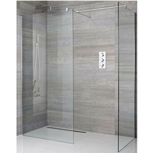 Portland - Chrome Corner Walk In Wet Room Shower Enclosure with 1000mm & 760mm Screens and Support Arms - No Shower Drain - Milano