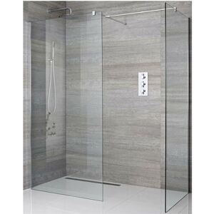 Portland - Chrome Corner Walk In Wet Room Shower Enclosure with 900mm & 800mm Screens and Support Arms - 800mm Linear Shower Drain - Milano