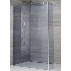 Milano Portland-Luna 900mm Chrome Recessed Walk In Frameless Wet Room Shower Enclosure with Smoked Glass Screen Return Panel and Support Arm - 800mm