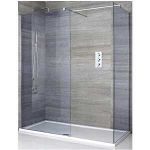 Milano Portland-Luna - Chrome Corner Walk In Frameless Wet Room Shower Enclosure with Smoked Glass Screens Support Arms and White Tray - 1200mm x 800mm