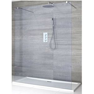 Milano Portland-Luna - Chrome Floating Walk In Frameless Wet Room Shower Enclosure with Smoked Glass Screen Support Arms and White Tray - 1000mm x 700mm