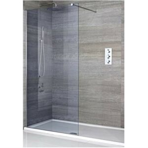 Milano Portland-Luna - Chrome Recessed Walk In Frameless Wet Room Shower Enclosure with Smoked Glass Screen Support Arm and White Tray - 1500mm x 800mm