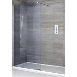 Milano Portland-Luna - Chrome Recessed Walk In Frameless Wet Room Shower Enclosure with Smoked Glass Screen Support Arm and White Tray - 1200mm x 900mm