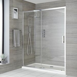 Portland - Chrome Reversible Walk In Wet Room Sliding Door Shower Enclosure and White Tray with Fast Flow Waste - 1000mm x 900mm - Milano