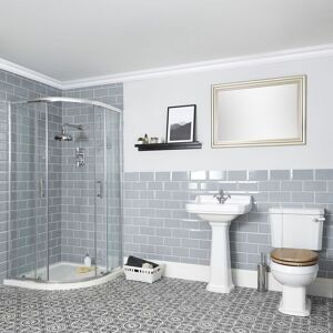 Milano Richmond White Reversible Quadrant Shower Enclosure Ceramic Close Coupled Toilet and 1 Tap Hole Bathroom Basin Sink - Full Pedestal Basin