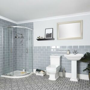 Milano - Sandringham - White Traditional Quadrant Shower Enclosure Ceramic Close Coupled Toilet wc and Full Pedestal Bathroom Basin Sink - 2 Tap Hole