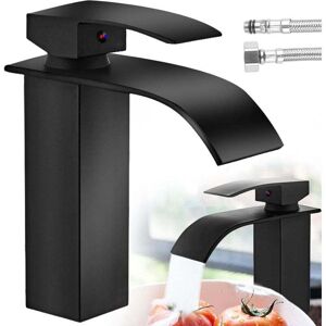 ZVD - Mitigeur Cascade Noir Moderne pour Lavabo - Robinet de Salle de Bain Auralum - Convient pour les Lavabos encastrés