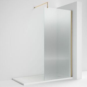 Diamond Nuie Fluted Wet Room Screen 1850mm High x 800mm Wide with Support Bar 8mm Glass - Brushed Brass