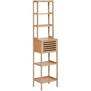 Beliani - Modern Bamboo Bathroom Shelving Unit Bathroom Storage 6 Shelves 1 Door Light Wood Lehi