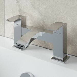 Aquari - Modern Bathroom Bath Mixer Filler Tap Curved Spout Square Lever Handles Chrome