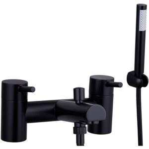 Balterley - Modern Bathroom Round Minimalist Deck Mounted Bath Shower Mixer Tap with Kit - Black
