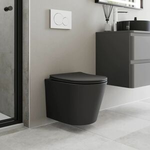 AFFINE Modern Bathroom Wall Hung Rimless Toilet Pan Soft Close Seat Matt Black