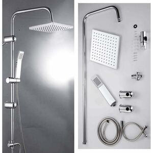 DAYPLUS Modern Chrome Riser Rail Mixer Shower Square Head Kit for Bathroom, Stainless Steel Hose, with Fittings