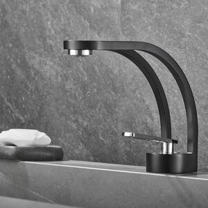 SHUNLI Modern Creative Design Bathroom Faucet, Black Sink Faucet, Bathroom Mixer Tap Single Hole Sink Faucet, Brass (Black and Silver)