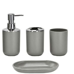 Mumu - Modern Design 4 Piece Bathroom Accessories Set Lotion Bottles, Toothbrush Holder, Tooth Cup, Soap Dish, Gray-Four
