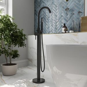AQUARI Modern Freestanding Bathroom Shower Bath Mixer Tap Handheld Hose Matt Black
