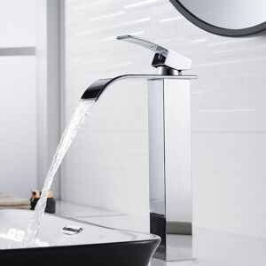 Tinor - Modern High Waterfall Sink Faucet, Elegant Design Bathroom Faucet, High Brass Single Lever Basin Mixer Tap, Hot and Cold Water Available