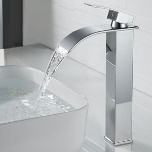 Tinor - Modern High Waterfall Sink Faucet, Elegant Design, Brass Single Lever Basin Mixer Tap, Hot and Cold Water Available, Chrome Waterfall Faucet