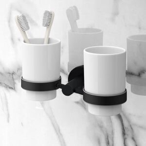 NES HOME Modern Round Black Matte Double Tumbler Holder
