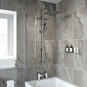 AQUARI Thermostatic Mixer Shower - Twin Shower Head Chrome Riser Rail & Waterfall Bath Filler Tap