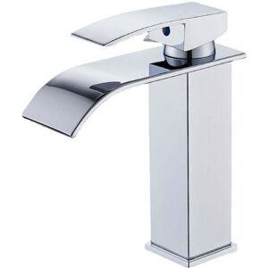 Ymyny - Modern Waterfall Bathroom Faucet, Elegant Design Waterfall Basin Faucet, Brass Bathroom Mixer Tap, Hot and Cold Water Available, Chrome