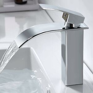 Alwaysh - Modern Waterfall Bathroom Faucet, Elegant Design Waterfall Sink Faucet, Brass Bathroom Mixer Tap, Hot and Cold Water Available, Chrome