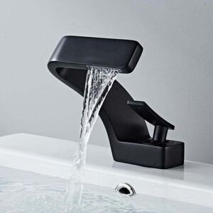 Ymyny - Modern Waterfall Bathroom Faucet Single Handle Mixer Tap Matte Black Brass Bathroom Tap (With Hose) mumu