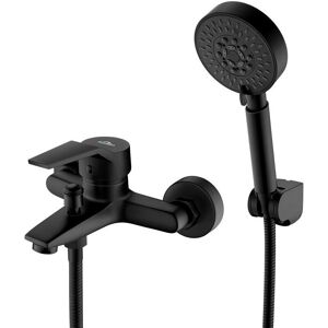 Black Bathtub Faucet with 5 Jet Hand Shower, Shower Mixer with Support and 1.5m Hose, Brass Wall Mounted Bath Shower Faucet for Bathroom - Neige