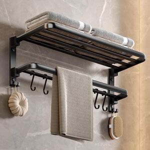 Ikodm - No-drill Towel Rack, Wall-mounted Shower Towel Bar, 90° Foldable Double Towel Holder, 40cm Length, Black