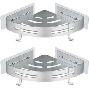 BEIJIYI No Drilling Adhesive Shower Corner Shelf, Corner Shower Caddy, Bathroom Organizer, Silver Aluminum, Wall Mount, 2 Pack, Shower Shampoo Holder