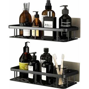 CYSLMUK No Drilling Aluminum Shower Caddy, Rust Resistant Bathroom Storage, Self Adhesive Bathroom Shelf-Black 2pcs