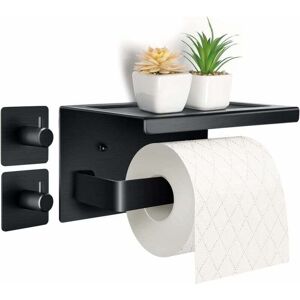 YMYNY No Drilling Required for Toilet Paper Holder Aluminum Toilet Paper Holder with 17cm Shelf, Self-Adhesive Toilet Paper Holder with 2 Adhesive Hooks,