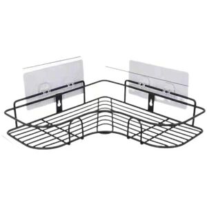 YMYNY No Drilling Shower Corner Shelf, Black Bathroom Shelf, Stainless Steel Shower Soap Holder for Bathroom, Bathroom Accessories 8 Adhesive Stickers,