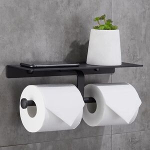 Linghhang - No Drilling Toilet Paper Holder with Cell Phone Shelf Double Wall Mounted Toilet Roll Holder for Bathroom (Black)
