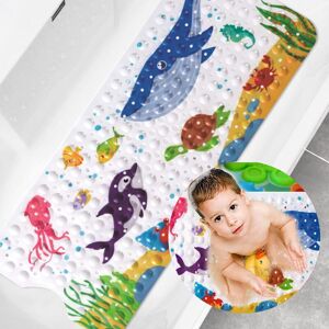 CSPARKV Non-Slip Bath Mat, 100 x 40 cm Non-Slip Bath Mat, with 200 Suction Cups pvc Material, Shower Mat with Cartoon Marine Animals for Kids and Baby