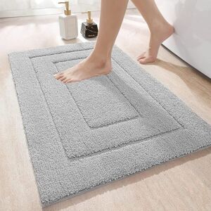 Linghhang - Non-Slip Bath Mat 50 x 80 cm, Soft Microfiber, Water Absorbent, Machine Washable, Extra Thick, for Bathroom, Light Grey