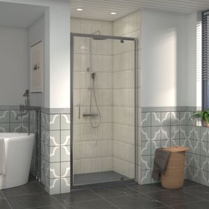 NRG - 1000mm Bathroom Shower Enclosures Pivot Door Chrome Framed with 1000x1000mm smc Square Shower Tray Anthracite