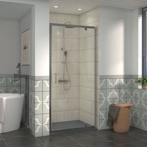 NRG 1000mm Bathroom Shower Enclosures Pivot Door Chrome Framed with 1000x800mm SMC Rectangle Shower Tray Anthracite