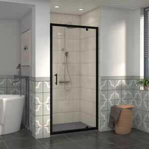 NRG 1000mm Black Framed Bathroom Shower Enclosures Pivot Door with 1000x900mm SMC Rectangle Shower Tray Anthracite
